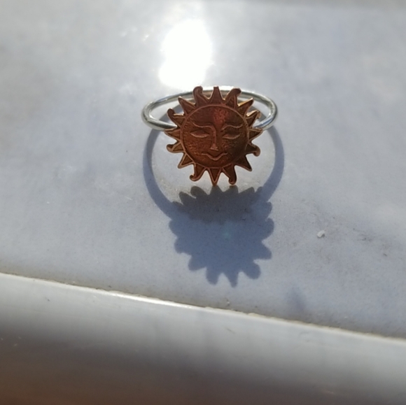 Antique Handmade Copper Sun Ring Sterling Silver - Picture 2 of 3
